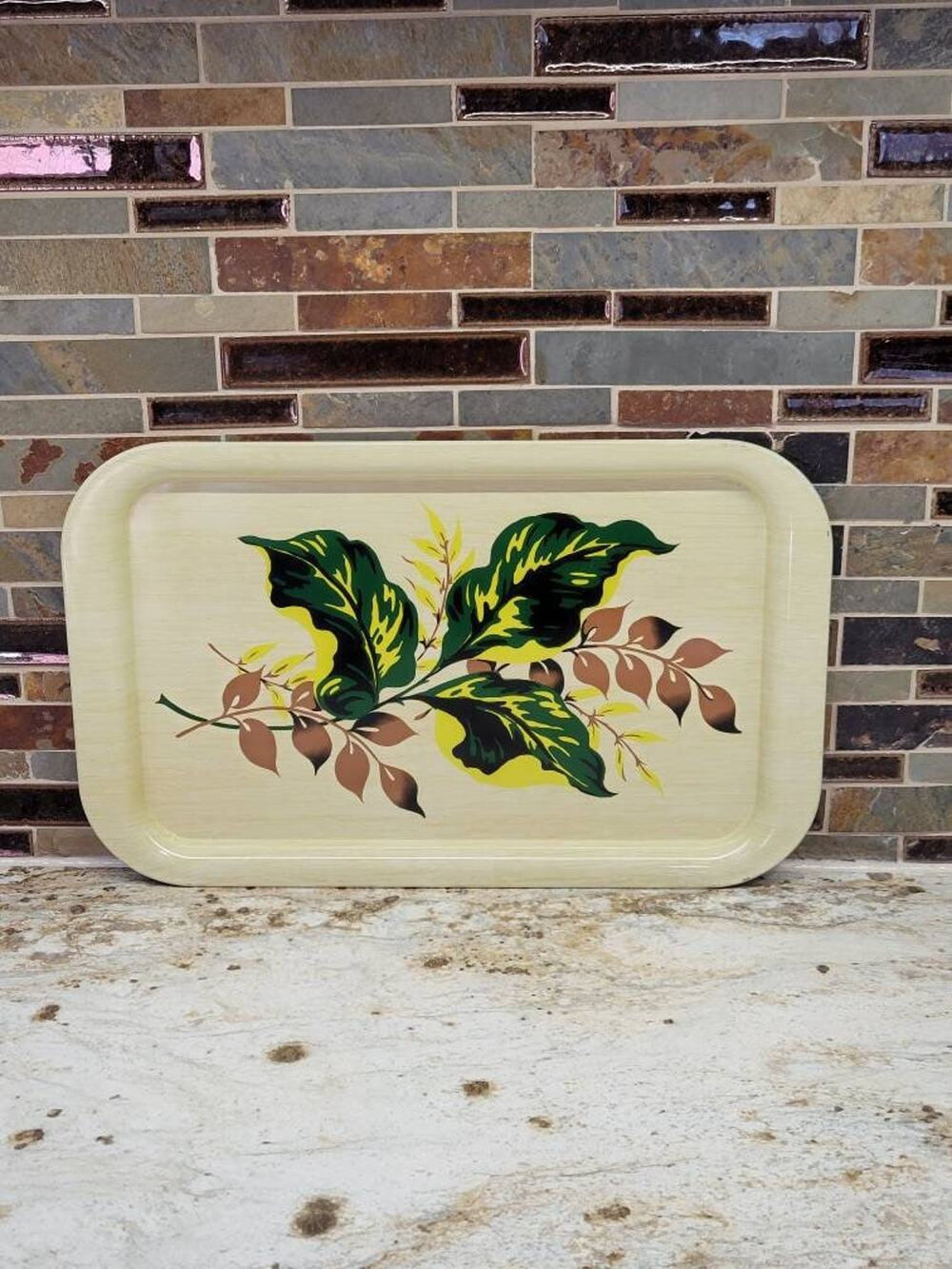 Vintage Serving Tray, Autumn Decor, Metal Lap, Fall Leaf